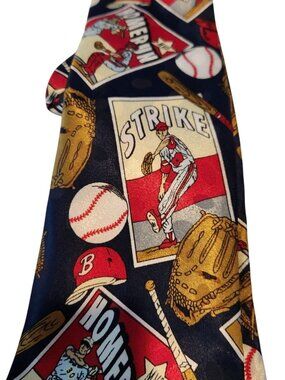 Tie Baseball Red Blue White  Brand Dino Romaro  Hand Made 58" x 4"